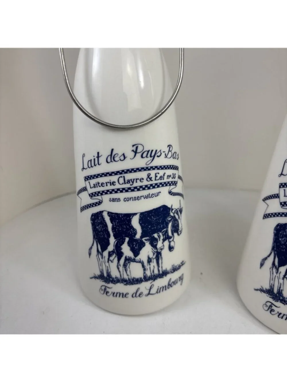 Ceramic Milk Bottle White 9.5” Farmhouse Lait Des Pays-Bas France Cottagecore